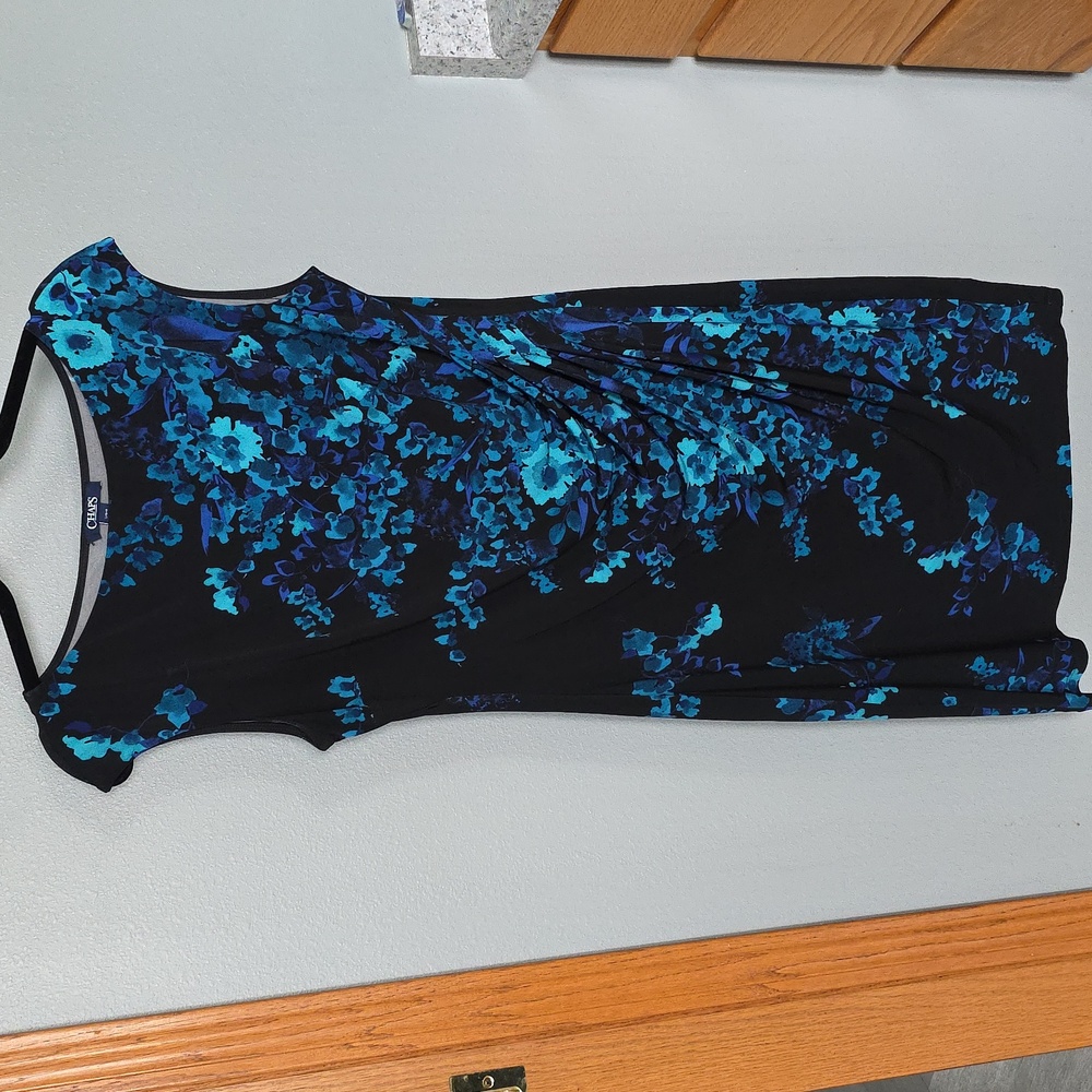 🌿 Chaps Black Blue Green Size L Floral Dress